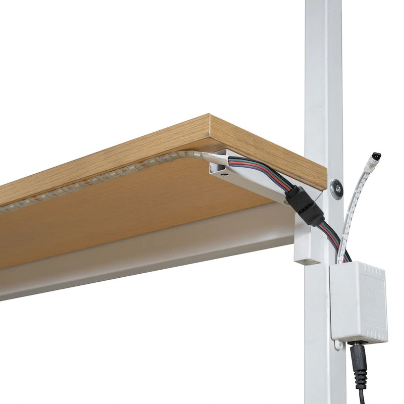 Lit mezzanine double en métal avec poste de travail intégré, LED et rangements multiples
