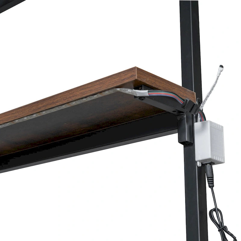Lit mezzanine double en métal avec poste de travail intégré, LED et rangements multiples