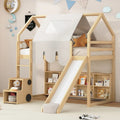 Lit mezzanine jumeau avec tente de jeu, design maison, toboggan et échelle
