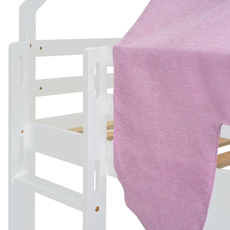 Lit mezzanine jumeau avec tente de jeu, design maison, toboggan et échelle