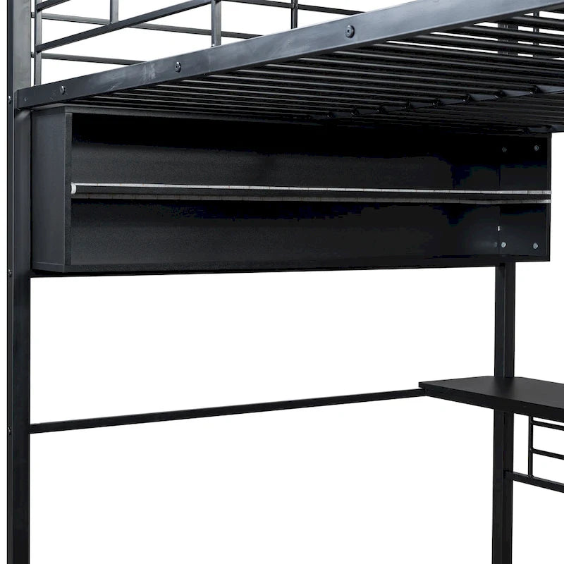 Lit mezzanine en métal avec bureau et rangement à LED