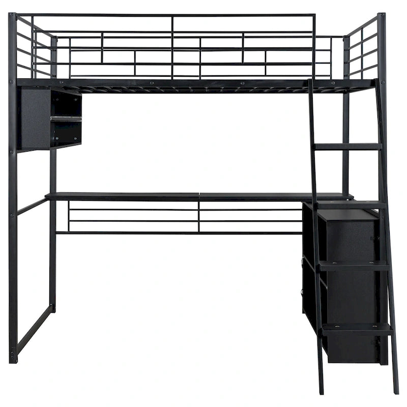 Lit mezzanine en métal avec bureau et rangement à LED