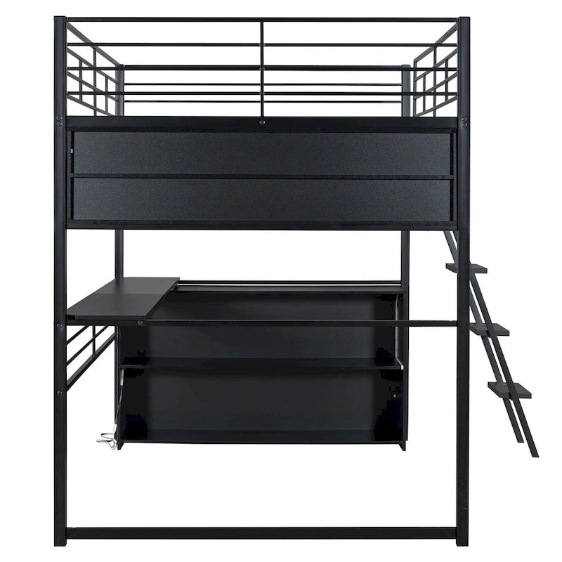 Lit mezzanine en métal avec bureau et rangement à LED