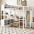 Lit mezzanine en métal pleine taille avec armoire et bureau en L, casiers de rangement et étagères pour enfants, adolescents et adultes