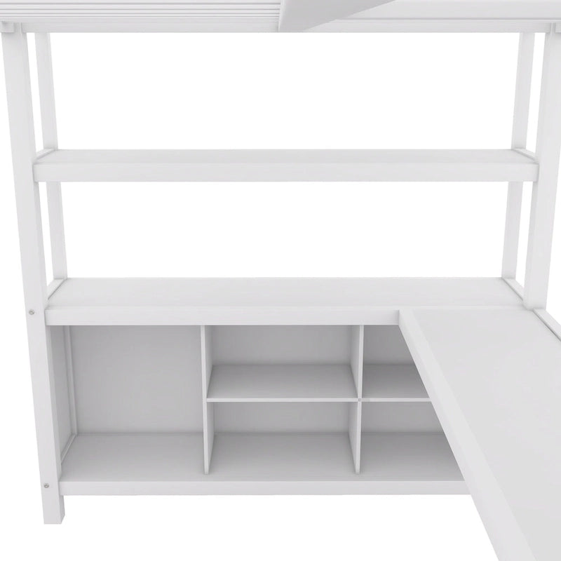 Lit mezzanine en métal pleine taille avec armoire et bureau en L, casiers de rangement et étagères pour enfants, adolescents et adultes