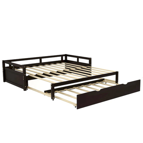 Lit de repos double en pin noir avec lit gigogne et kit de lattes - Design élégant