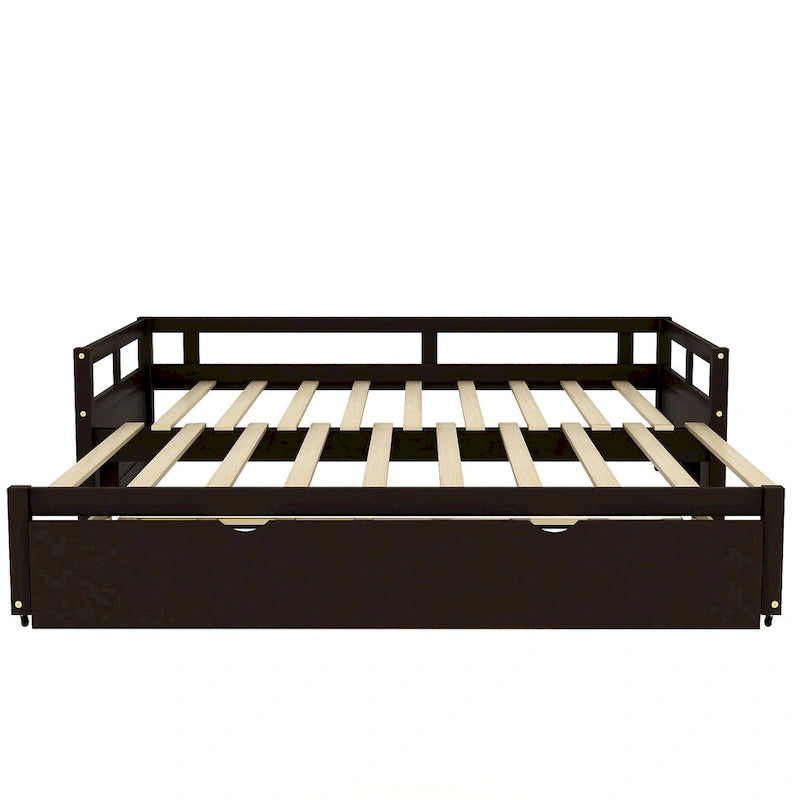 Lit de repos double en pin noir avec lit gigogne et kit de lattes - Design élégant