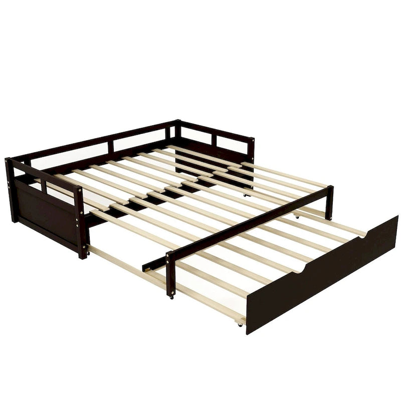 Lit de repos double en pin noir avec lit gigogne et kit de lattes - Design élégant