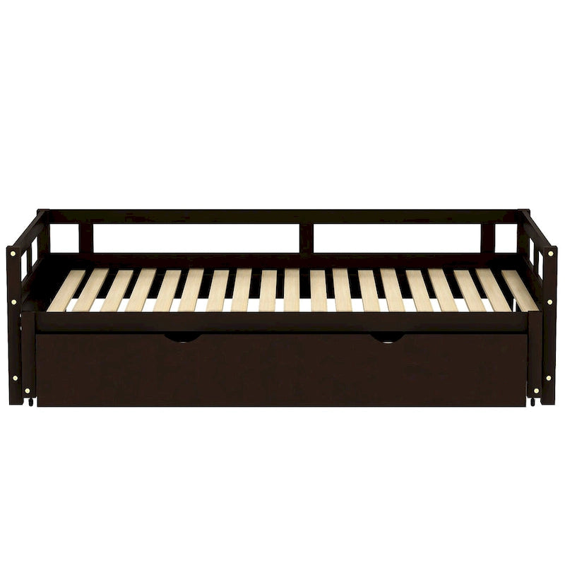 Lit de repos double en pin noir avec lit gigogne et kit de lattes - Design élégant