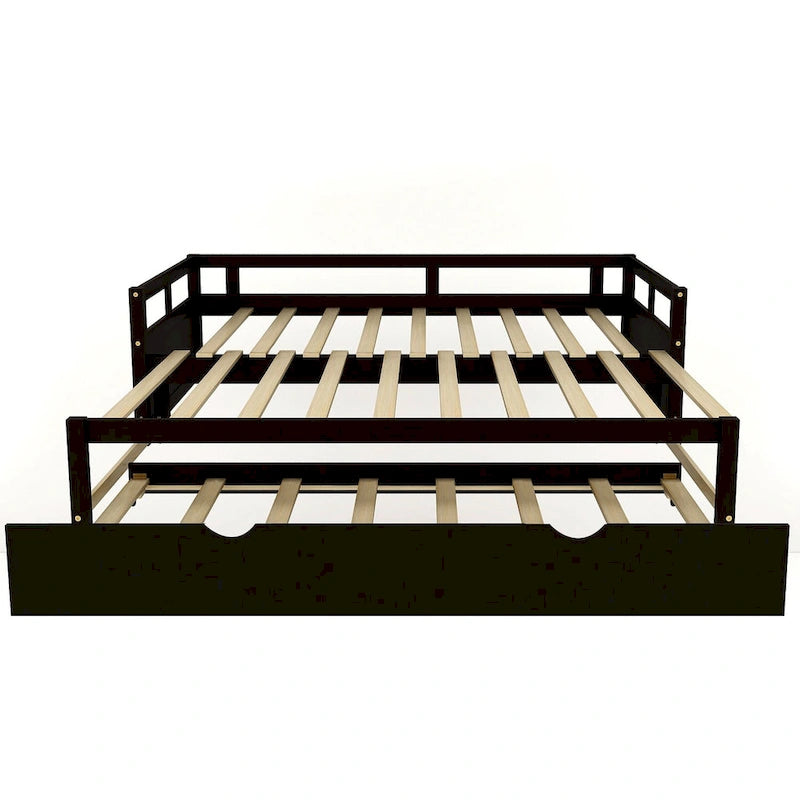 Lit de repos double en pin noir avec lit gigogne et kit de lattes - Design élégant