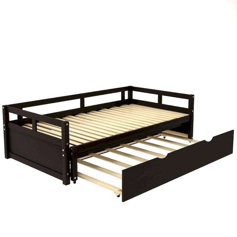 Lit de repos double en pin noir avec lit gigogne et kit de lattes - Design élégant