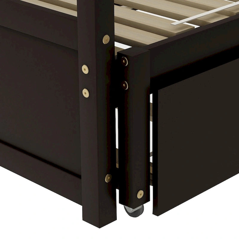 Lit de repos double en pin noir avec lit gigogne et kit de lattes - Design élégant