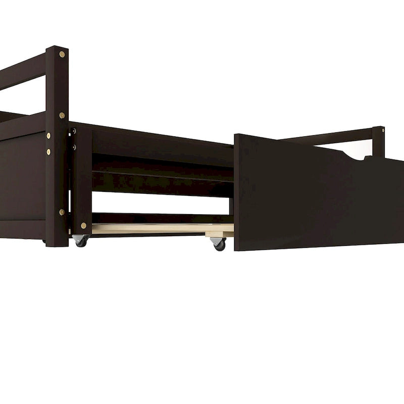 Lit de repos double en pin noir avec lit gigogne et kit de lattes - Design élégant