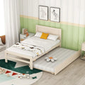 Lit plateforme double blanc en bois massif avec lit gigogne et tête de lit moderne en bois