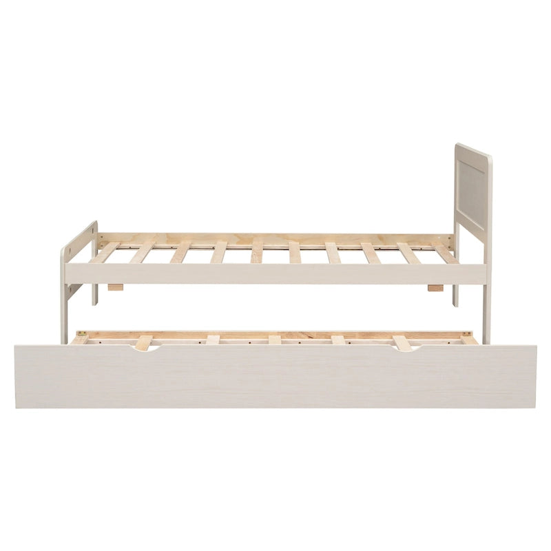 Lit plateforme double blanc en bois massif avec lit gigogne et tête de lit moderne en bois
