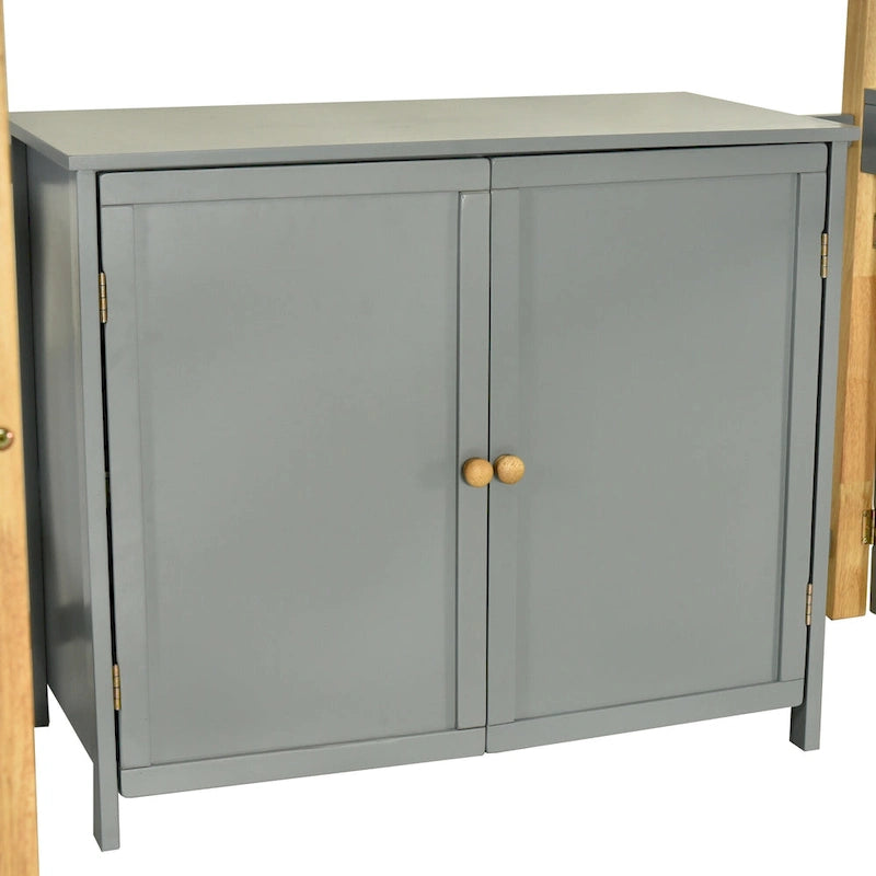 Lit mezzanine gris en bois massif pour jumeaux avec armoire de rangement et bureau