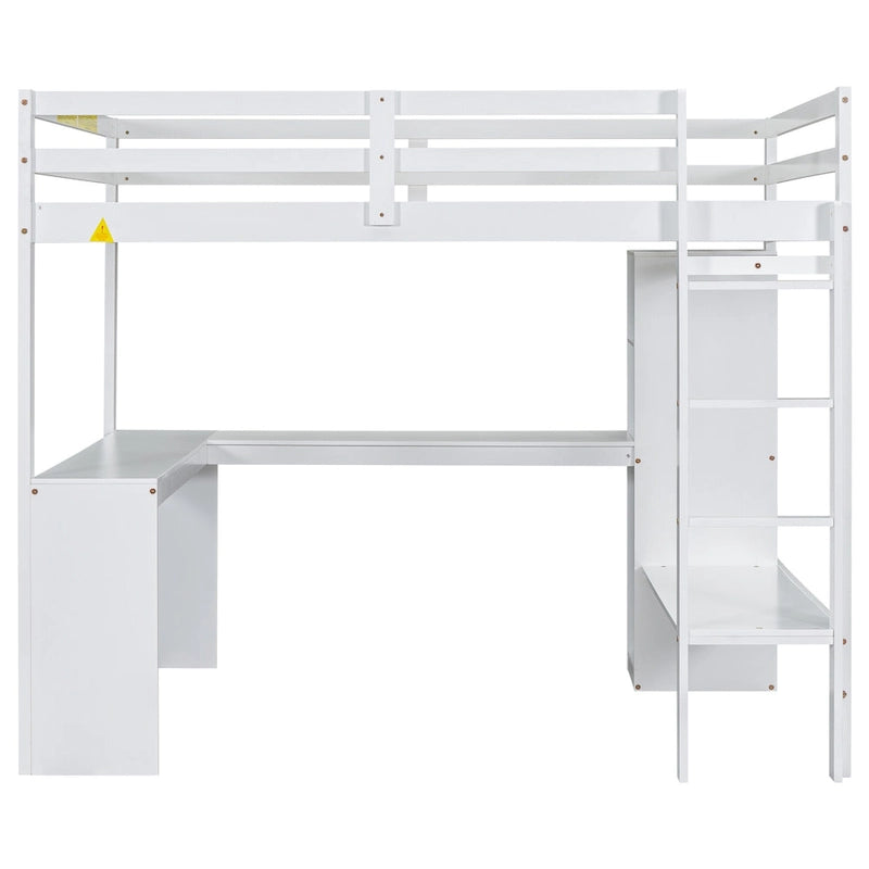 Lit mezzanine en bois massif avec bureau en L et rangements