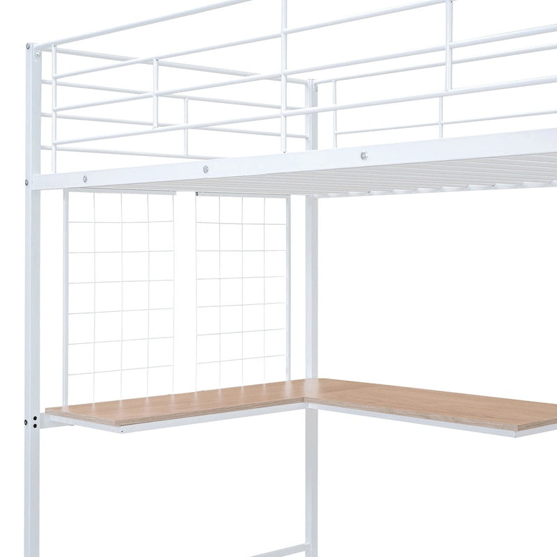 Lit mezzanine double moderne blanc en métal avec rangement