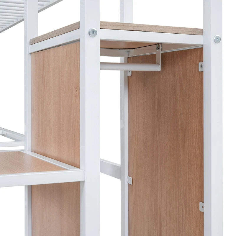 Lit mezzanine double moderne blanc en métal avec rangement