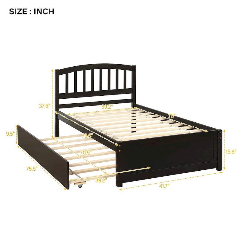 Cadre de lit plateforme en bois massif pour lit simple avec lit gigogne extractible et design moderne