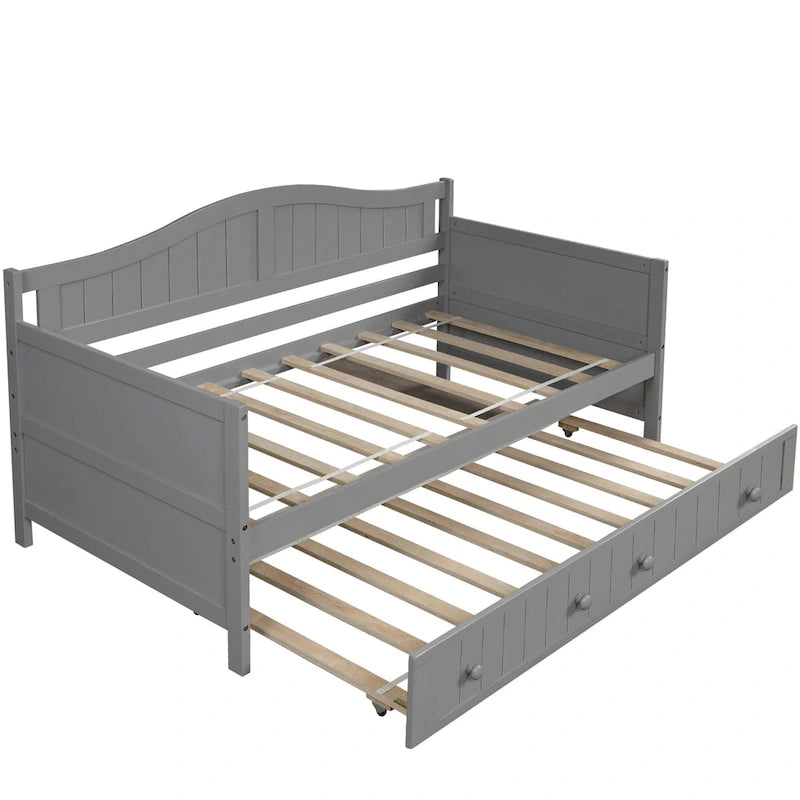 Lit de repos gigogne en bois massif avec lit tiroir escamotable et design classique