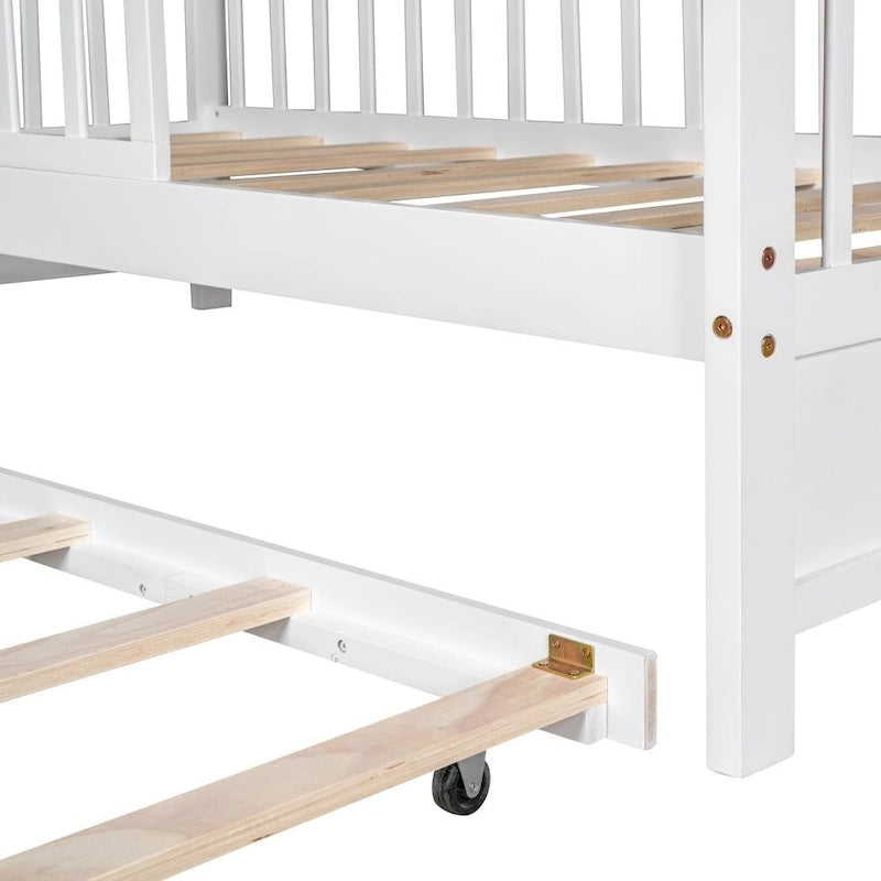 Lit cabane en bois de taille double avec lit gigogne double