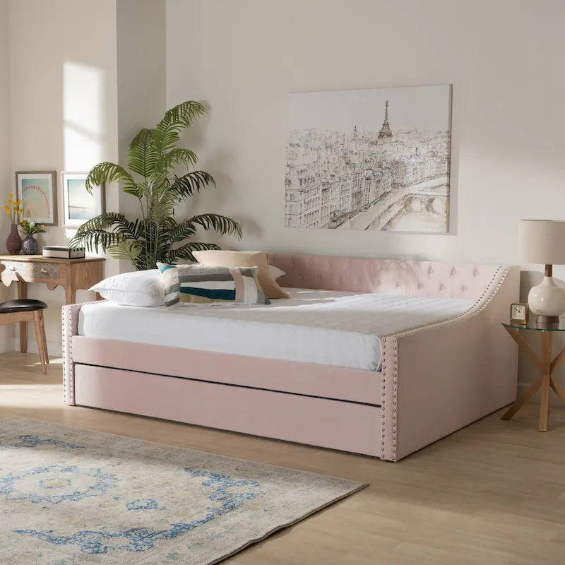 Lit de repos moderne en velours avec lit gigogne