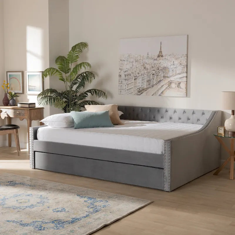 Lit de repos moderne en velours avec lit gigogne
