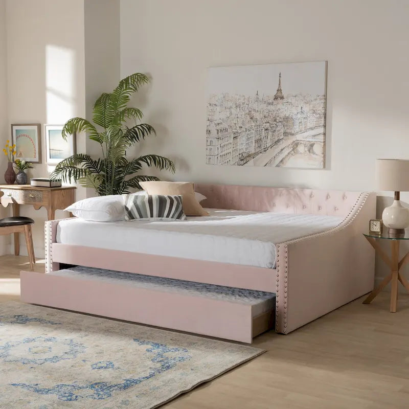Lit de repos moderne en velours avec lit gigogne