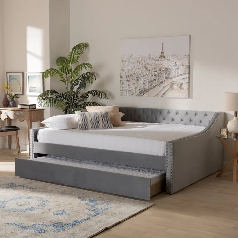 Lit de repos moderne en velours avec lit gigogne