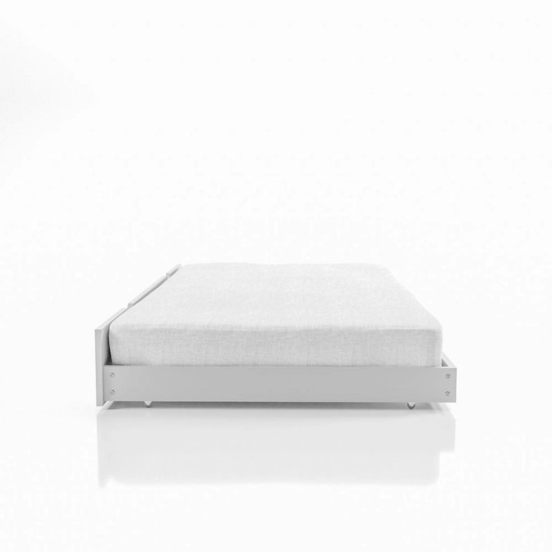 Lit gigogne jumeau en bois massif gris de transition avec lit d'appoint coulissant