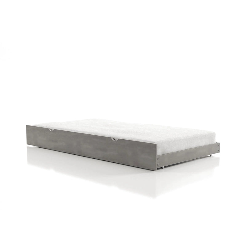 Lit gigogne jumeau en bois massif gris de transition avec lit d'appoint coulissant
