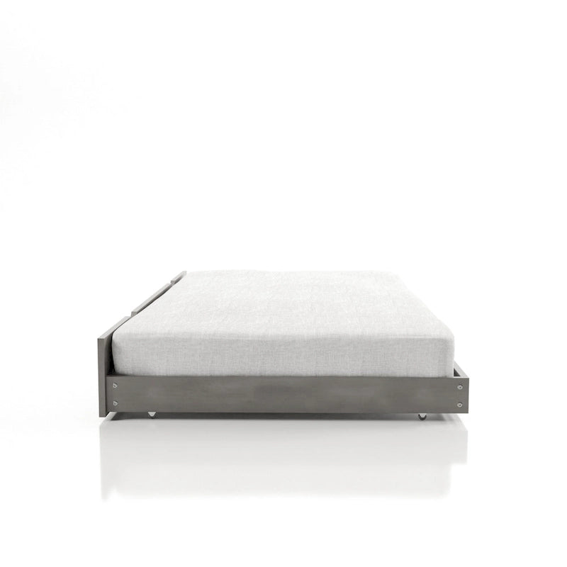 Lit gigogne jumeau en bois massif gris de transition avec lit d'appoint coulissant