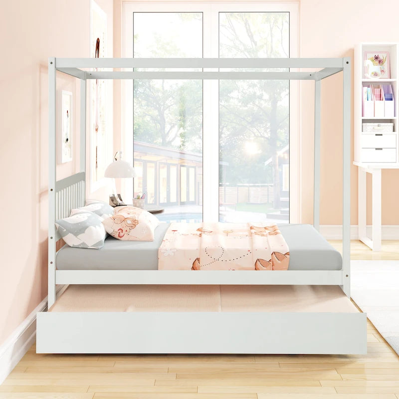 Cadre de lit double avec lit gigogne simple coulissant - Sommier tapissier non requis