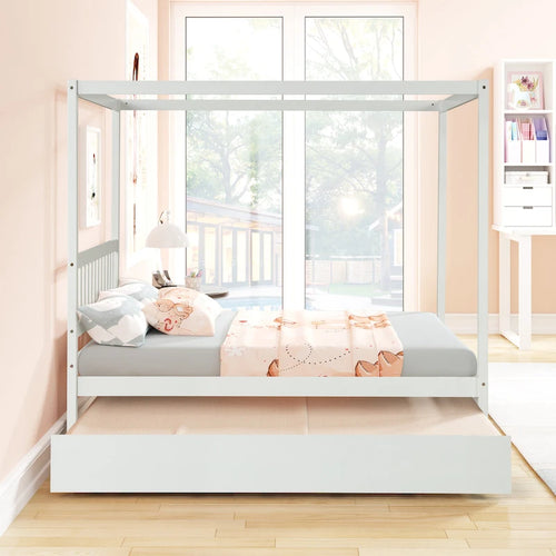 Cadre de lit double avec lit gigogne simple coulissant - Sommier tapissier non requis