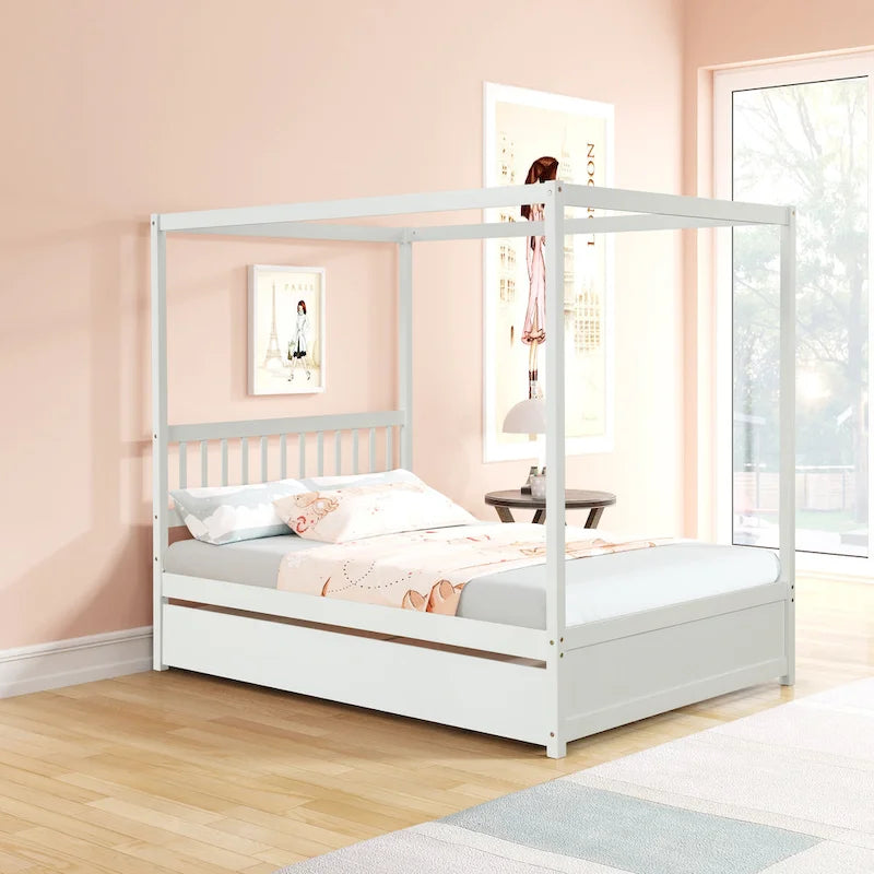 Cadre de lit double avec lit gigogne simple coulissant - Sommier tapissier non requis