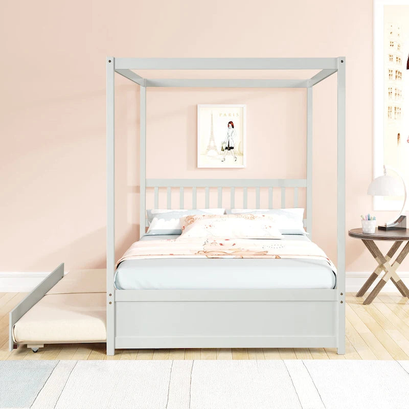 Cadre de lit double avec lit gigogne simple coulissant - Sommier tapissier non requis