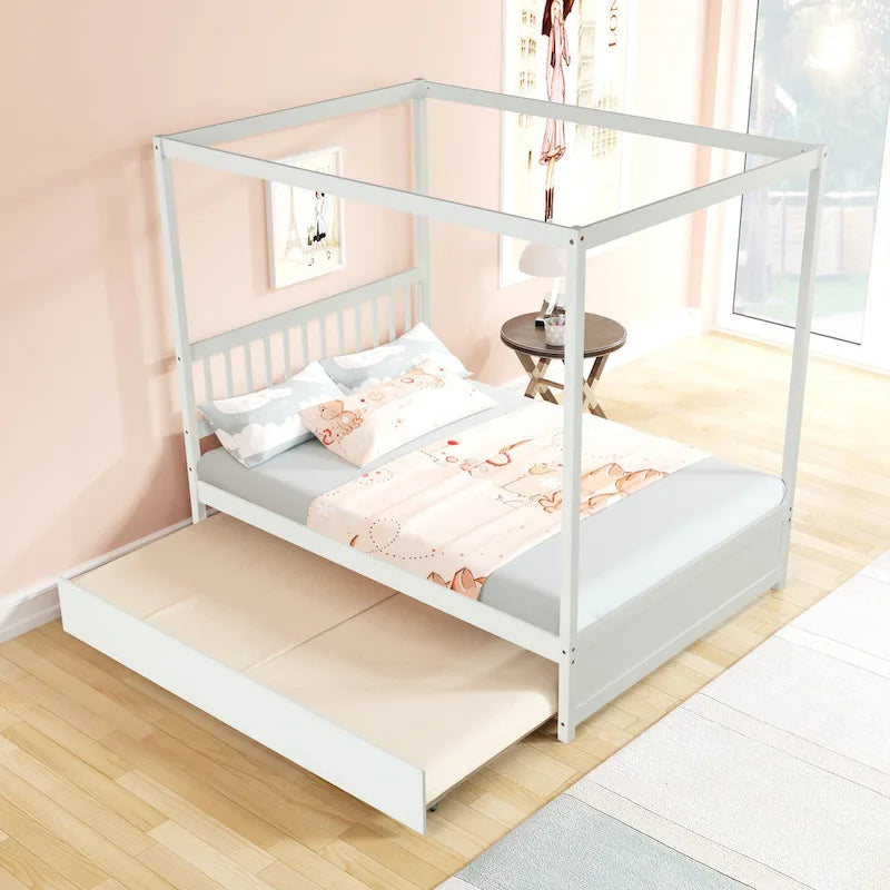 Cadre de lit double avec lit gigogne simple coulissant - Sommier tapissier non requis