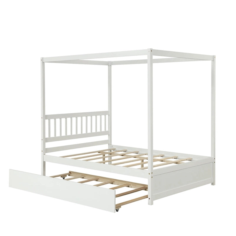 Cadre de lit double avec lit gigogne simple coulissant - Sommier tapissier non requis