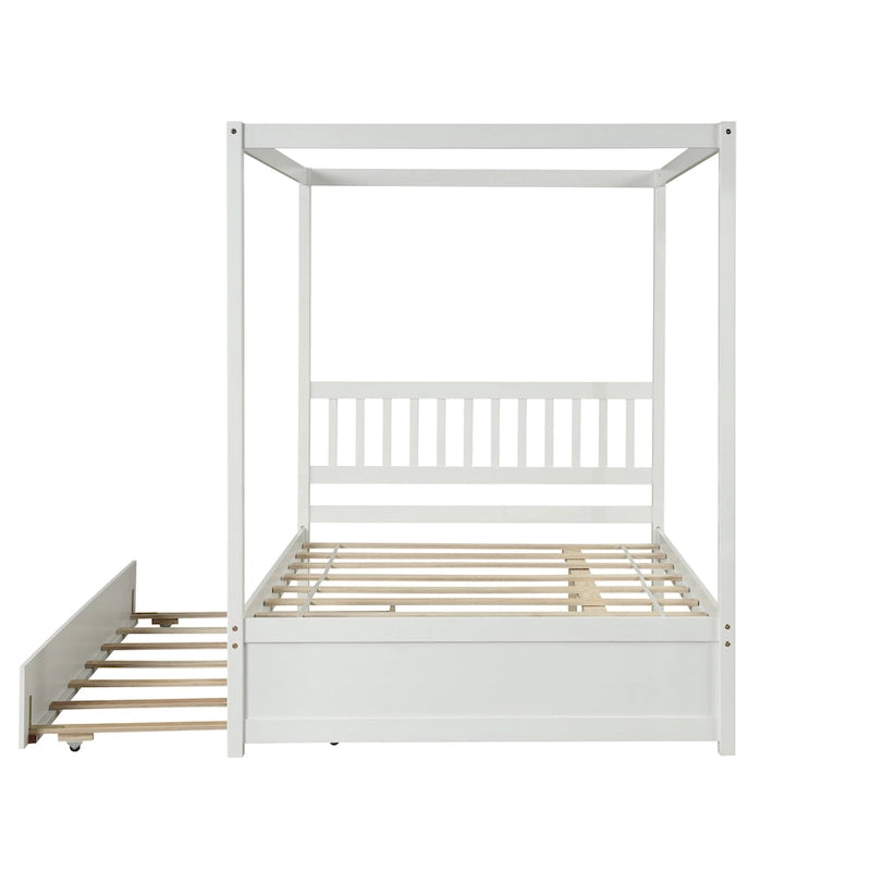 Cadre de lit double avec lit gigogne simple coulissant - Sommier tapissier non requis