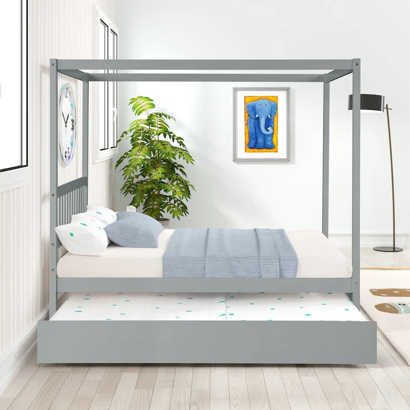 Cadre de lit double avec lit gigogne simple coulissant - Sommier tapissier non requis