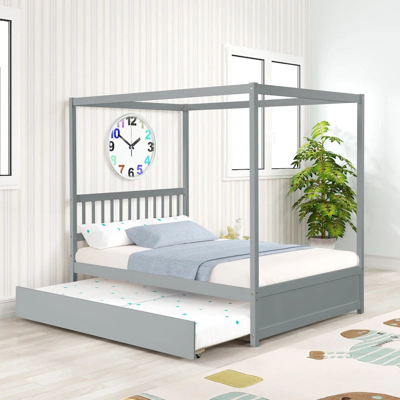 Cadre de lit double avec lit gigogne simple coulissant - Sommier tapissier non requis