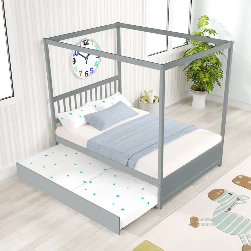 Cadre de lit double avec lit gigogne simple coulissant - Sommier tapissier non requis