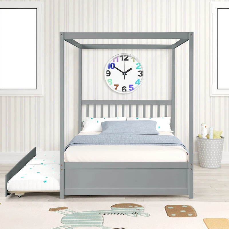 Cadre de lit double avec lit gigogne simple coulissant - Sommier tapissier non requis