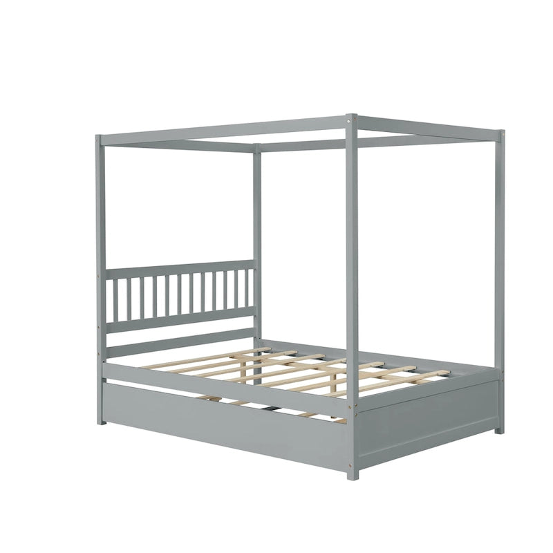 Cadre de lit double avec lit gigogne simple coulissant - Sommier tapissier non requis