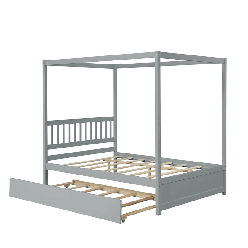 Cadre de lit double avec lit gigogne simple coulissant - Sommier tapissier non requis