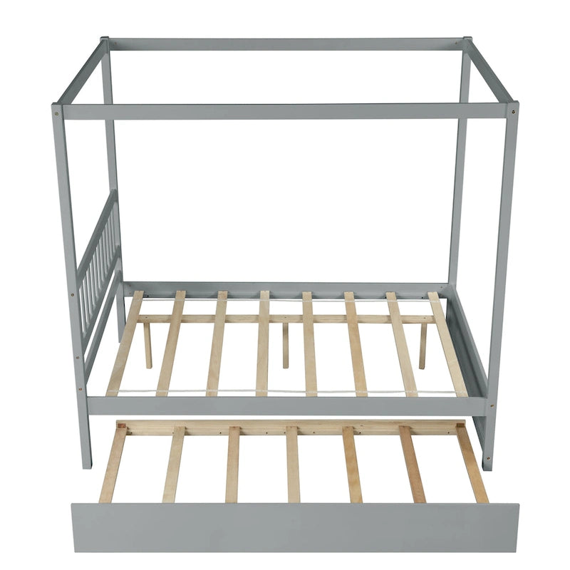 Cadre de lit double avec lit gigogne simple coulissant - Sommier tapissier non requis