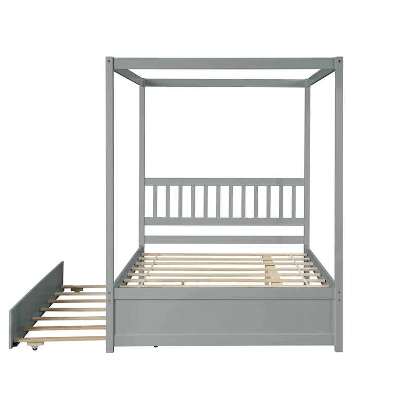 Cadre de lit double avec lit gigogne simple coulissant - Sommier tapissier non requis