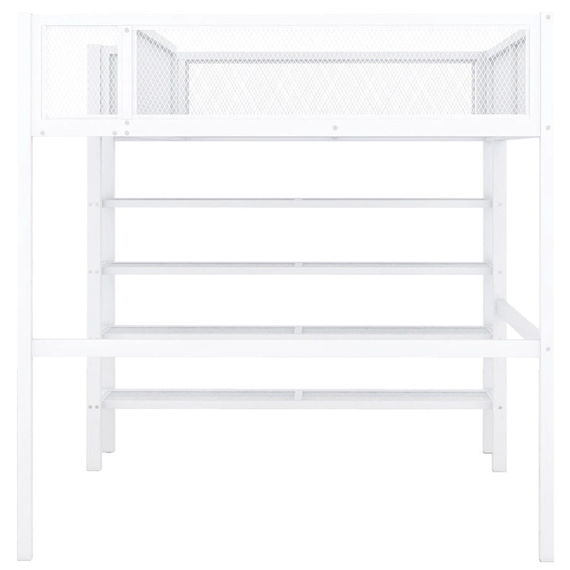 Lit mezzanine double en métal avec étagères à 4 niveaux et rangement, noir