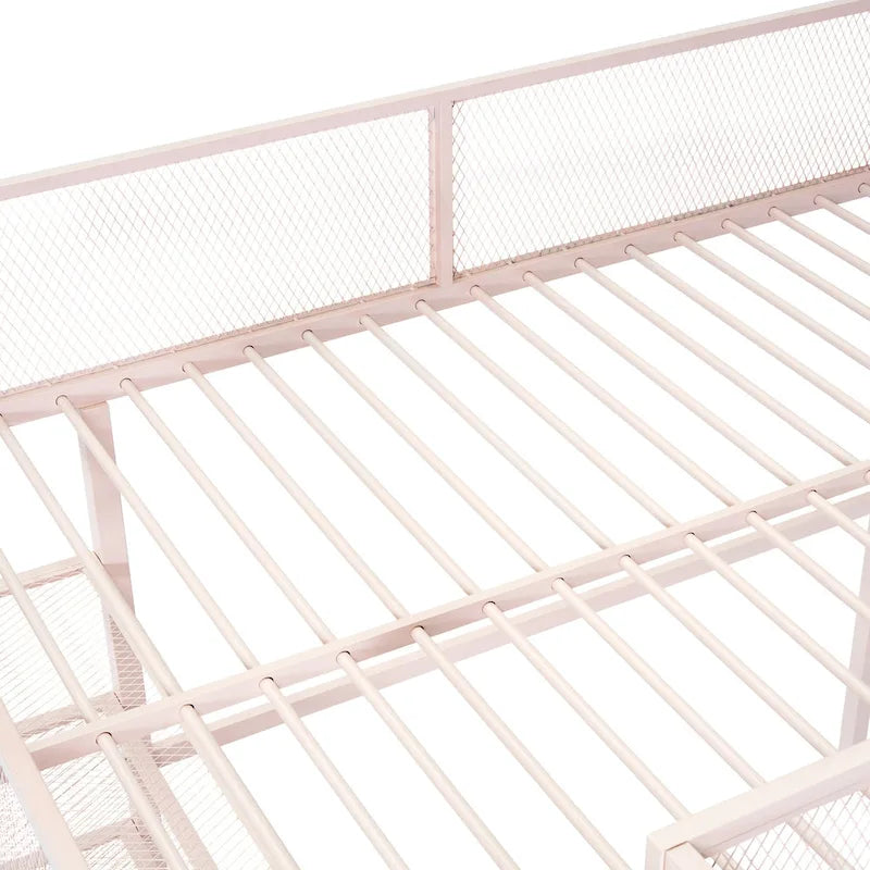 Lit mezzanine double en métal avec étagères à 4 niveaux et rangement, noir